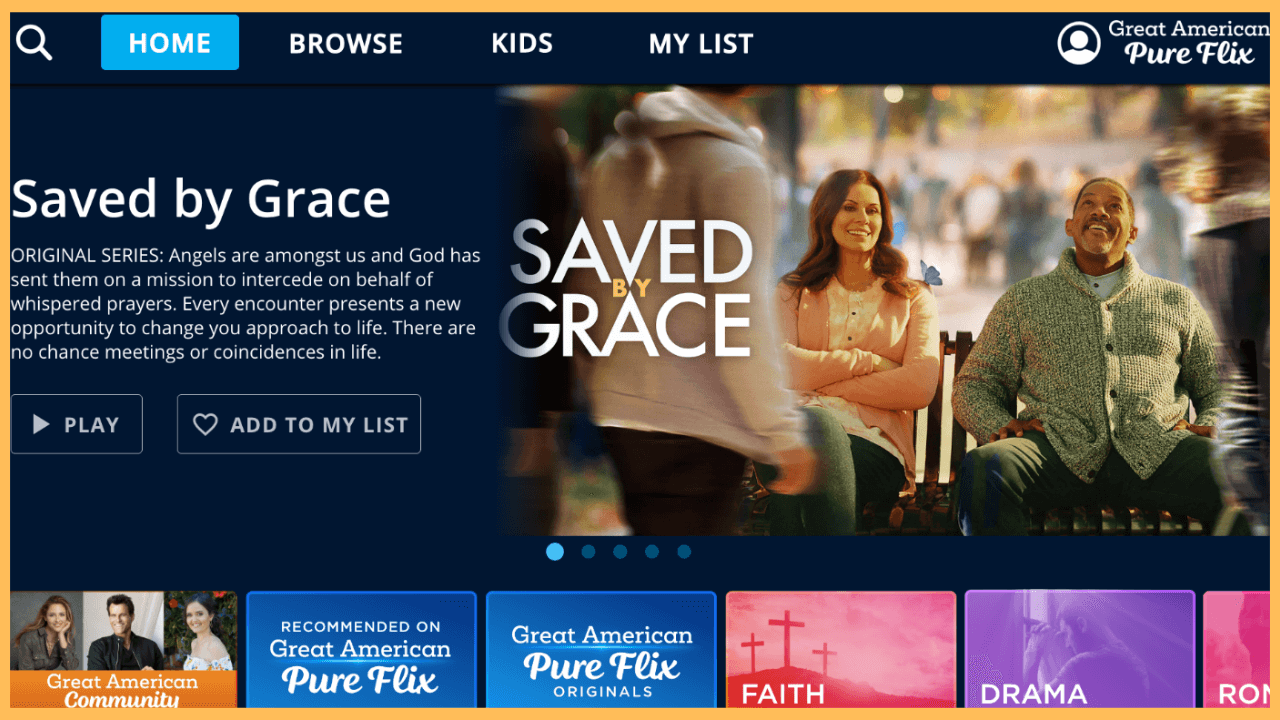 Pure Flix on Firestick - Home Page