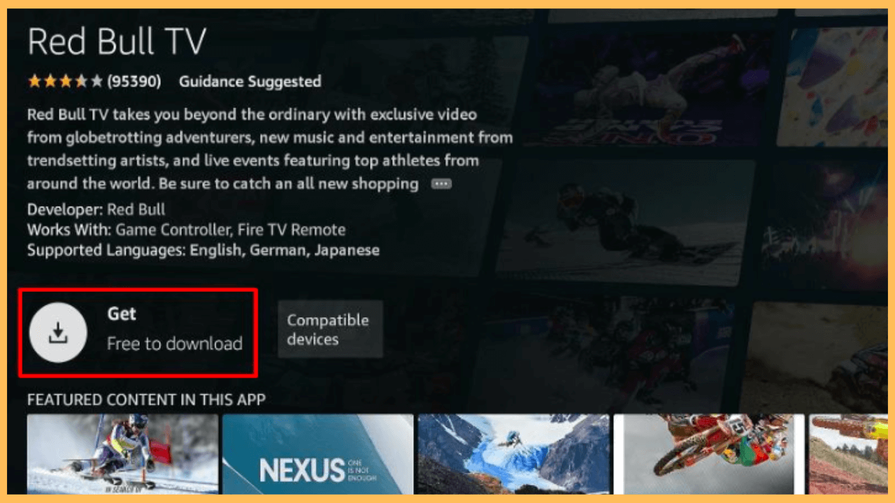 Red Bull TV on Firestick - Select Get