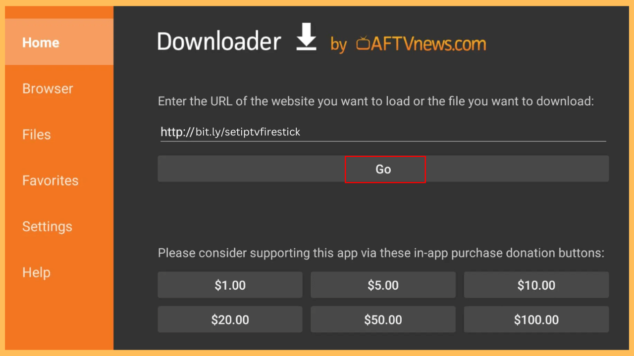 SETIPTV on Firestick- Select Go