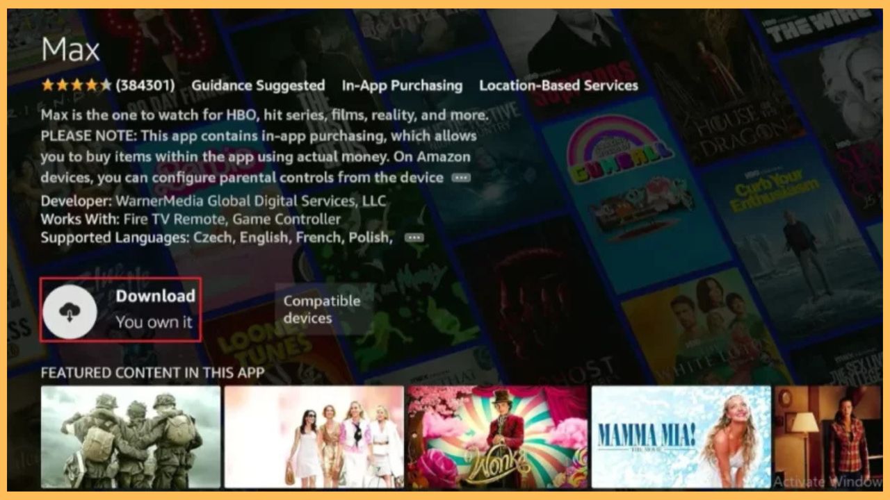 Tap on Download to get Max on Firestick