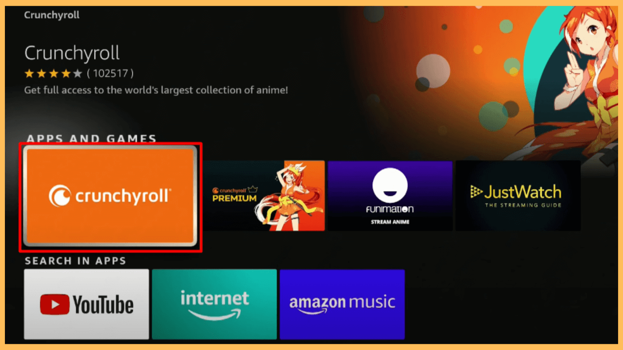 VRV on Firestick - Select Crunchyroll