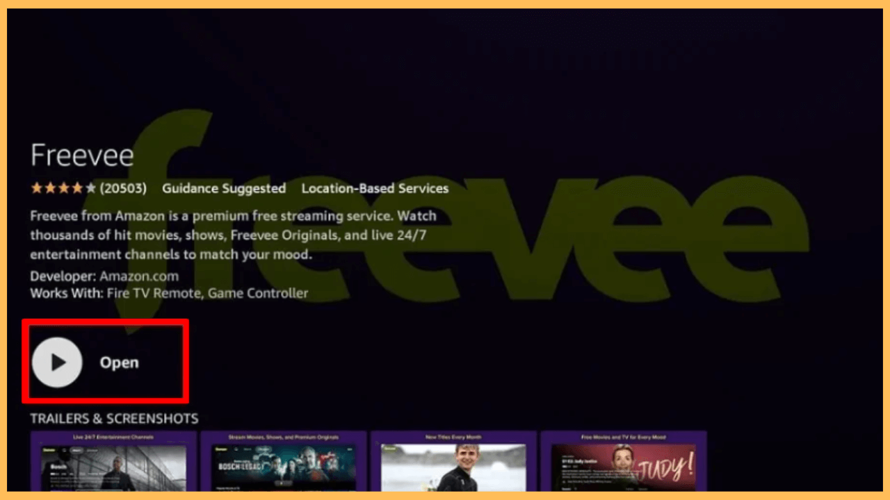 Click on Open to launch Freevee on Firestick