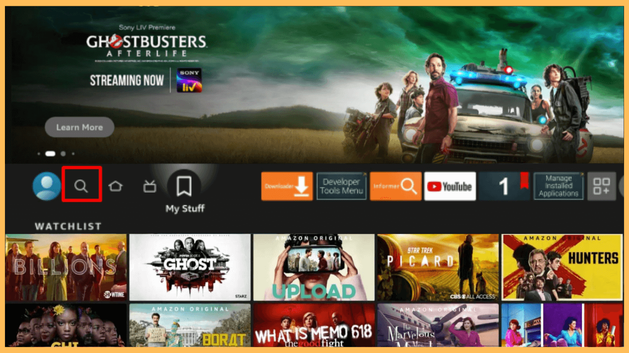 iHeartRadio on Firestick - Select the Find icon