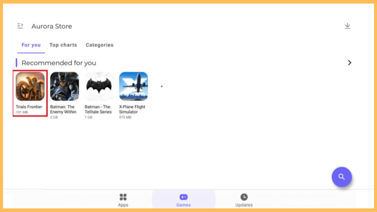 Aurora Store on Firestick - Start browsing