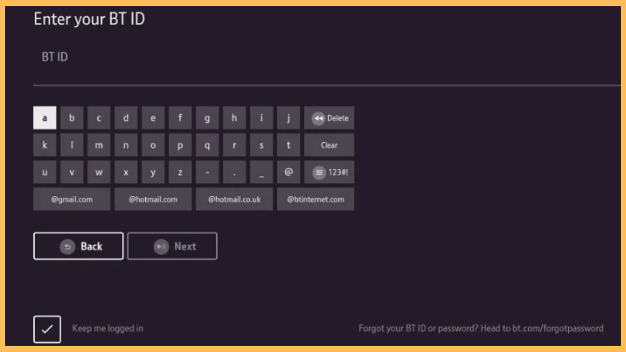 BT TV on Firestick - Login to your account