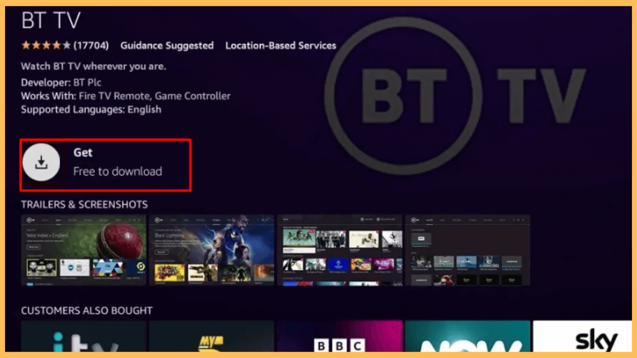 BT TV on Firestick - Select Get