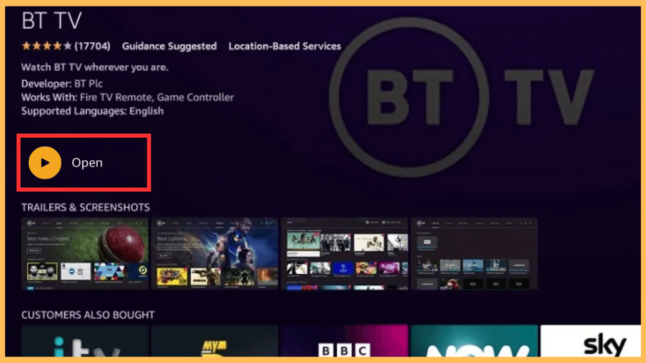 BT TV on Firestick - Select Open