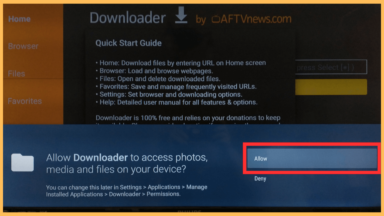 CatMouse APK on Firestick - Select Allow