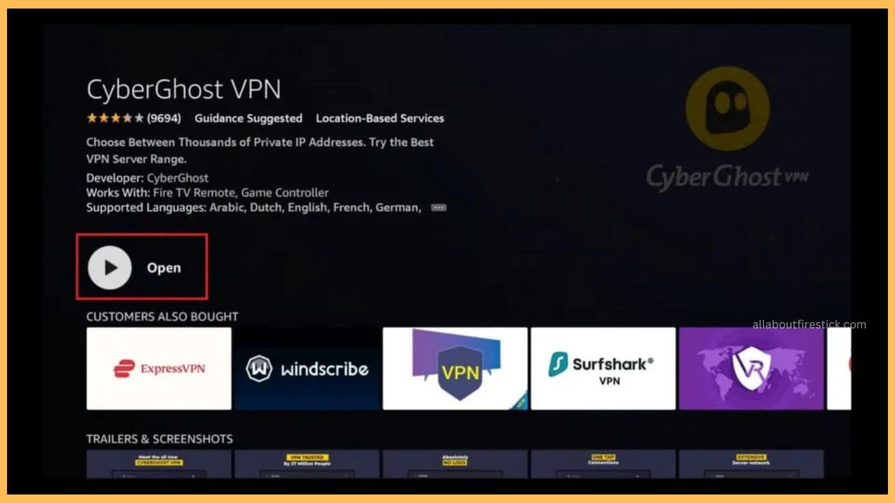 Choose Open and access ZenMate VPN on Firestick