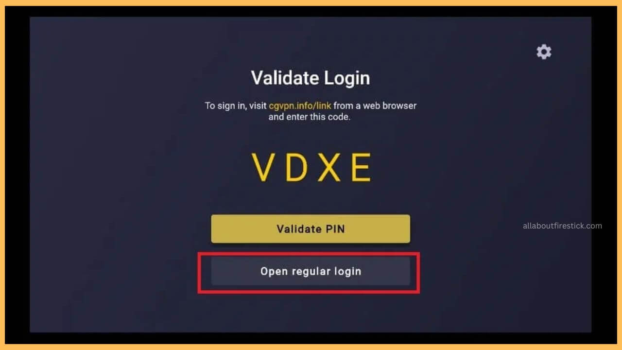 Choose Open Regular Login