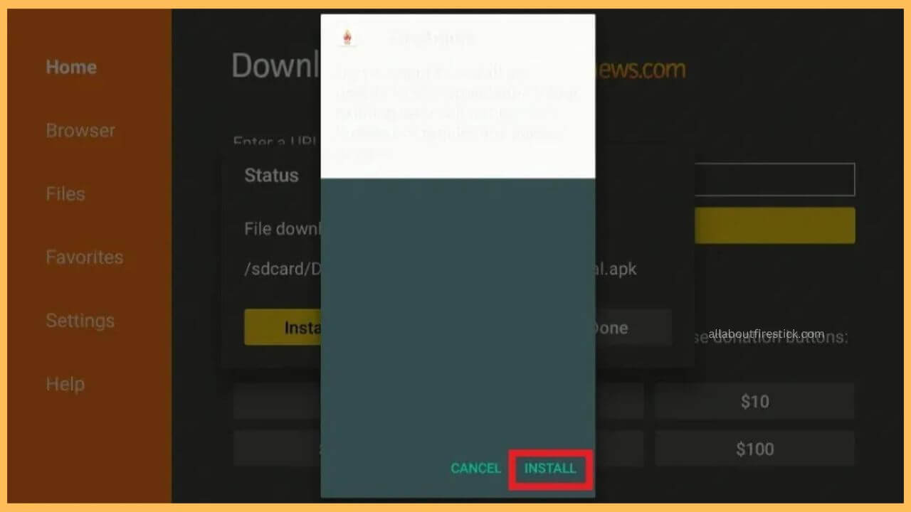 Tap Install Button on FireAnime App