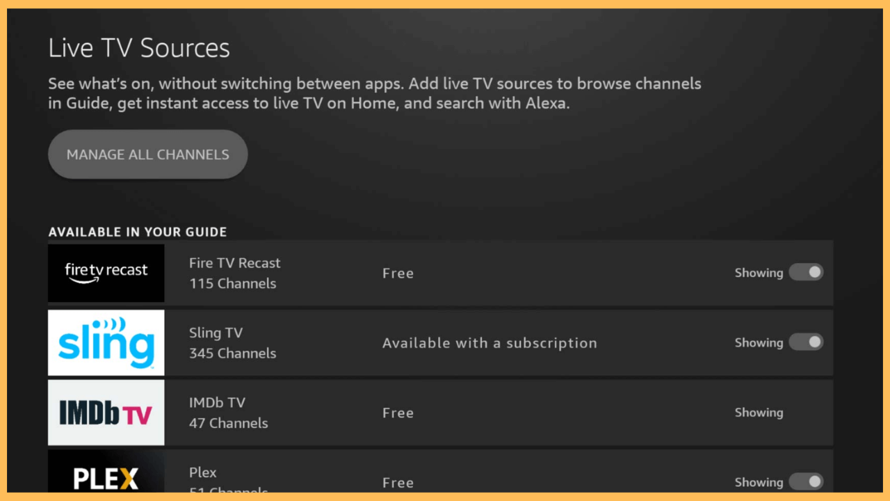 Firestick TV Guide - Access the tab
