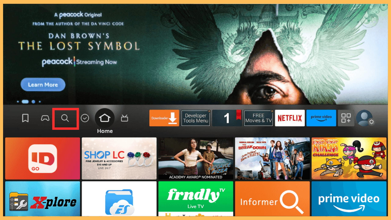FreeTime on Firestick - Select Find icon