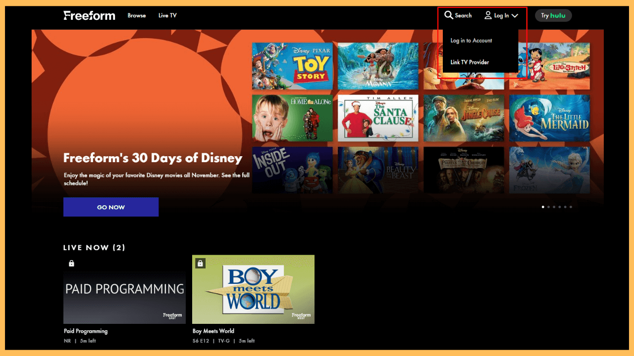 Freeform on Firestick - Select Account section