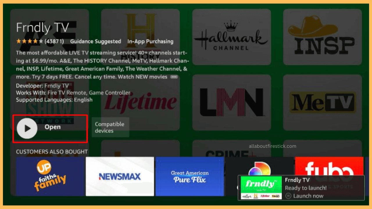 Frndly TV on Firestick - Select Open