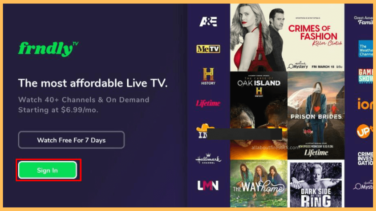 Frndly TV on Firestick - Select Sign In