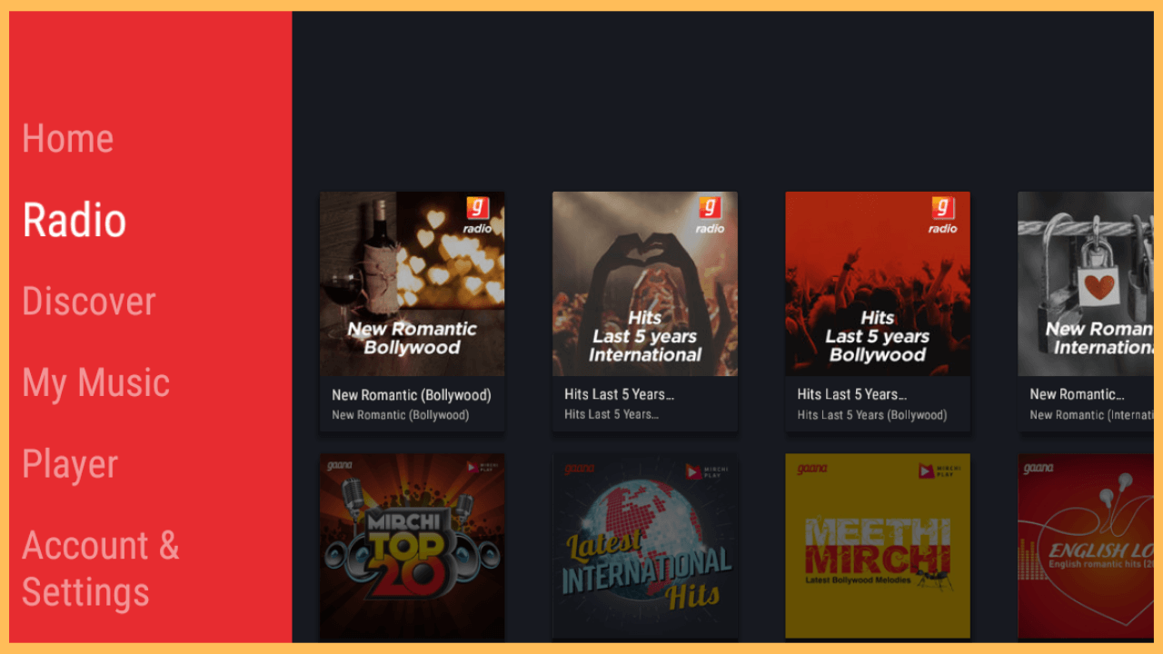 Gaana on Firestick - Home page