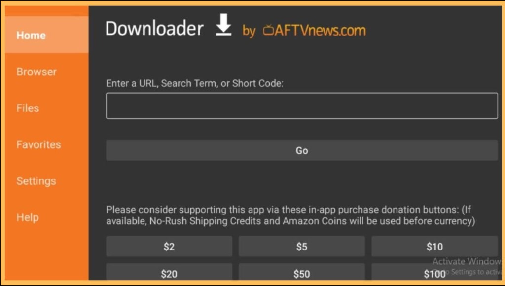 Click Go on Downloader App