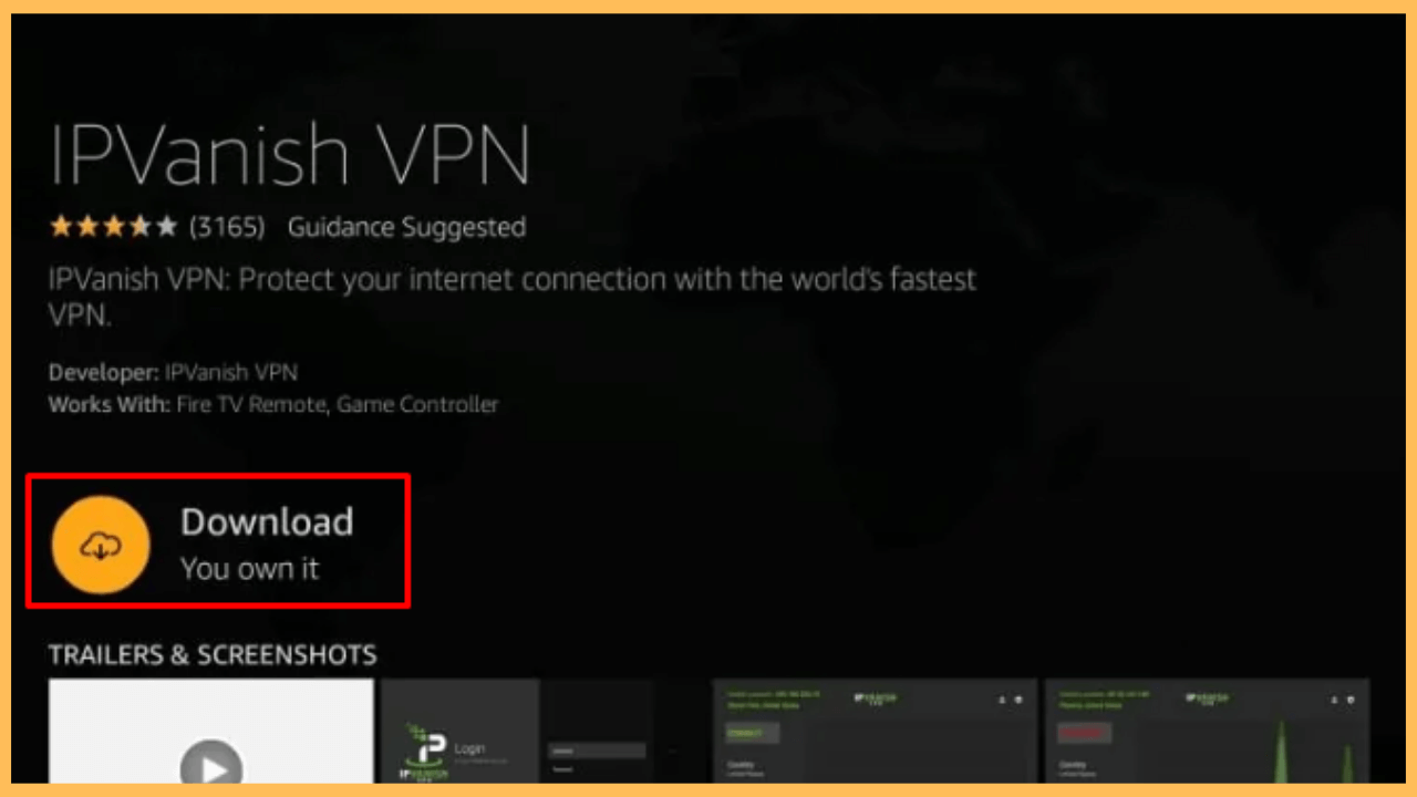 IPVanish on Firestick - Select Download