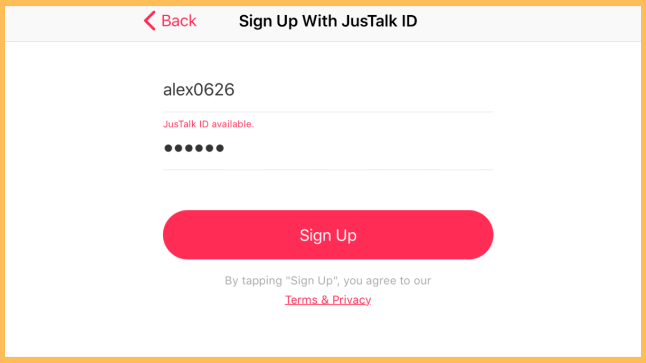 JusTalk on Firestick - Sign Up for a new account