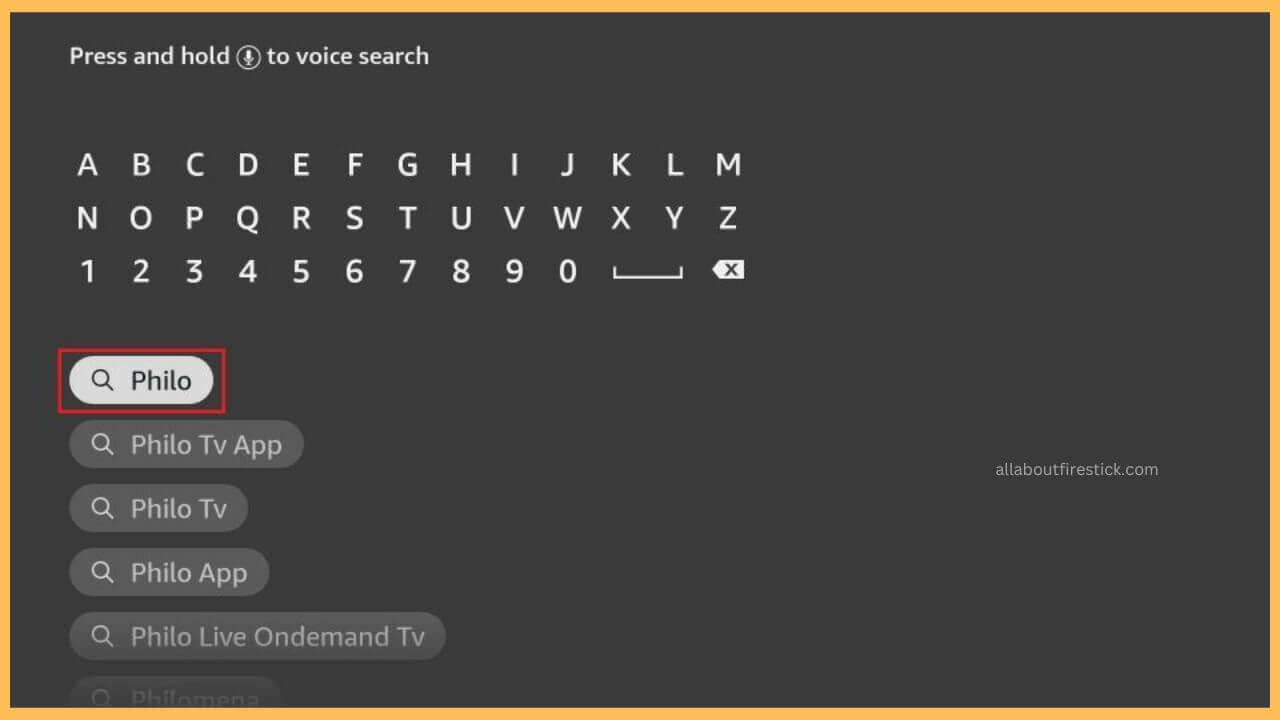 Enter Philo on Search Bar