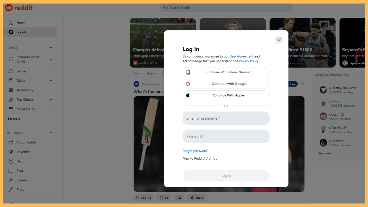 Reddit on Firestick - Login to your account