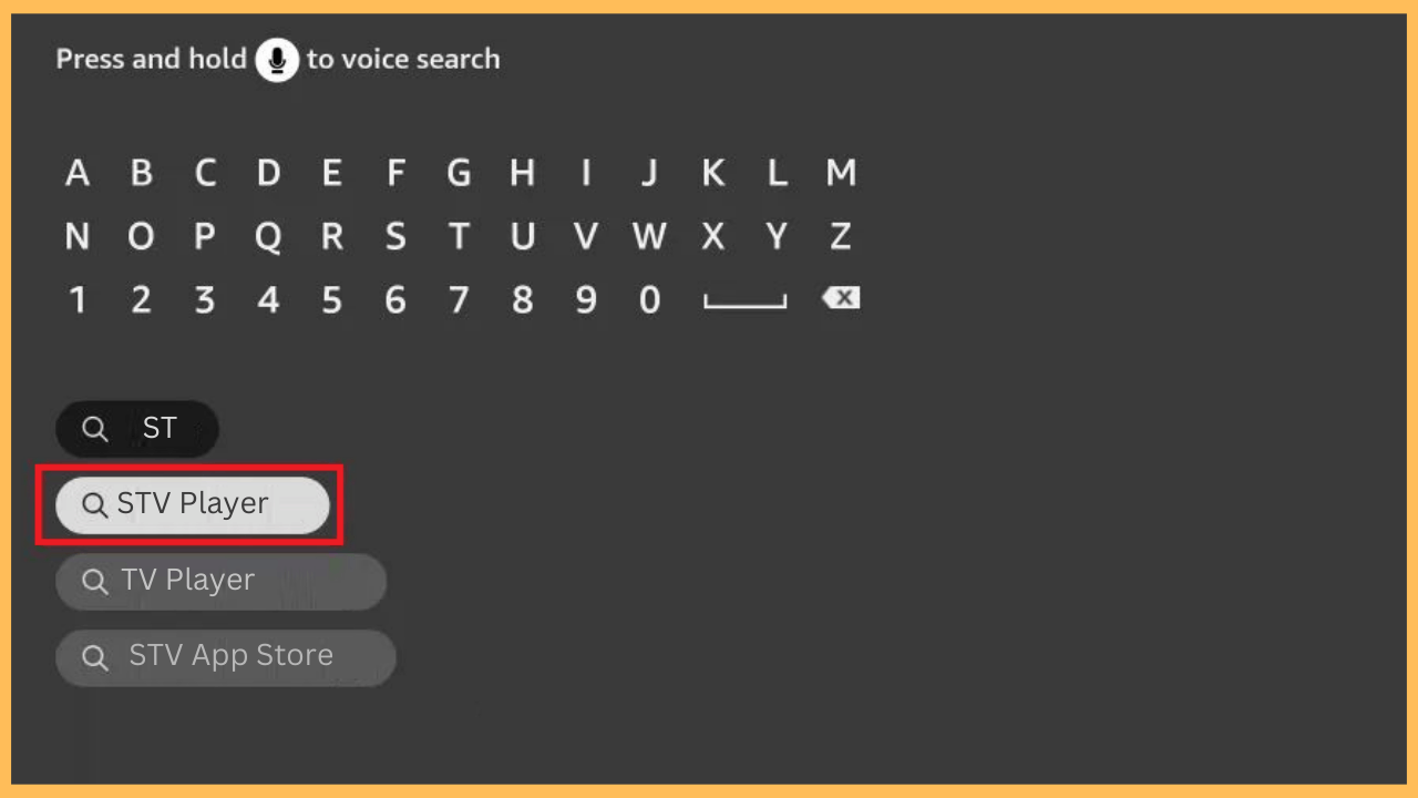 STV Player on Firestick - Search for the app