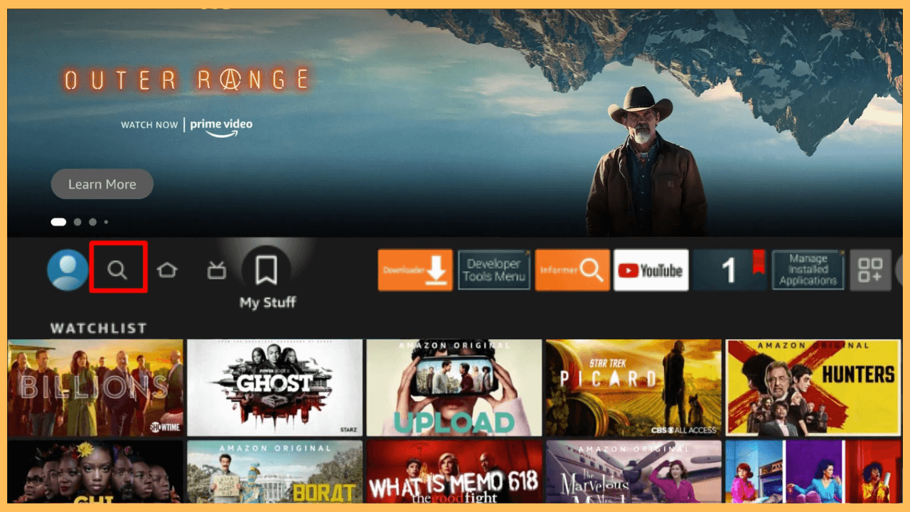 STV Player on Firestick - Select Find icon
