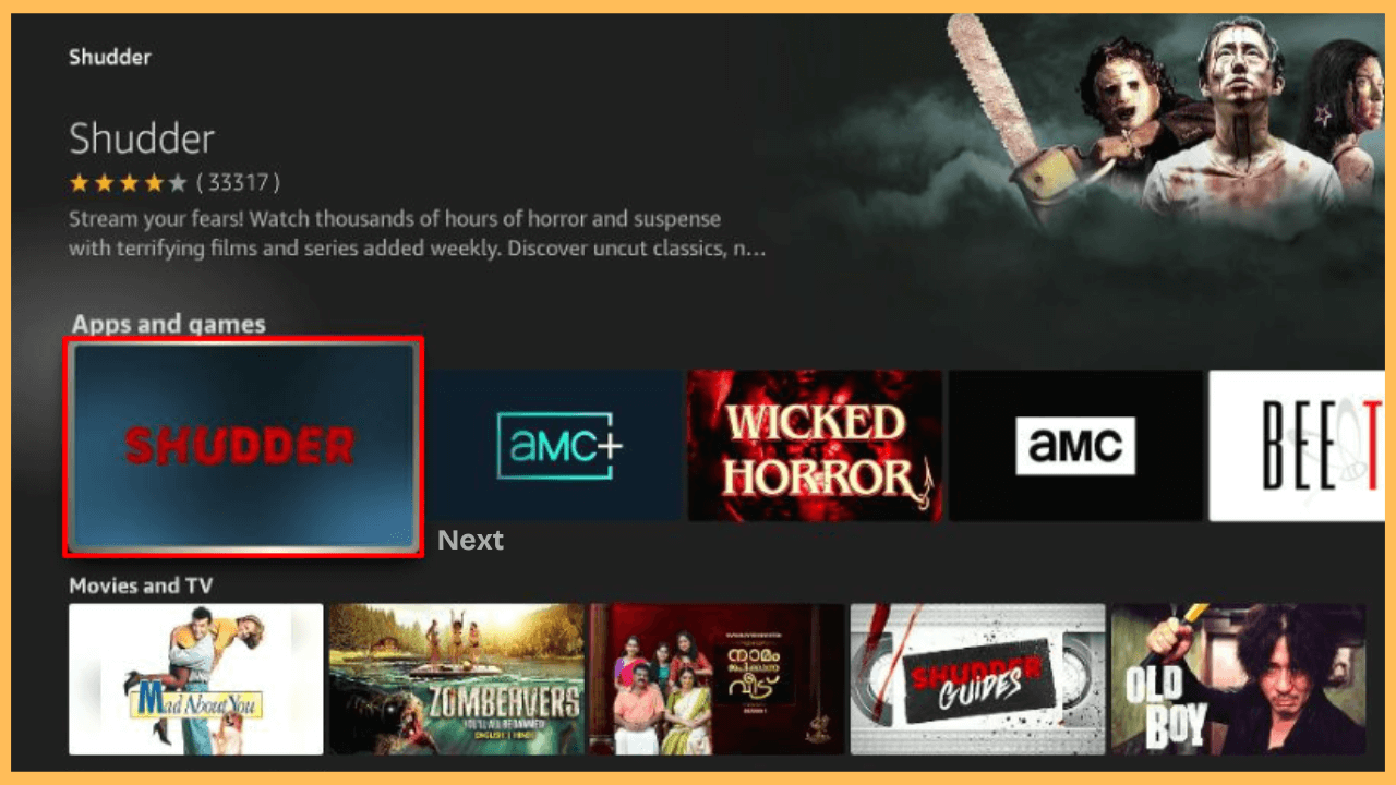 Shudder on Firestick - Select the app