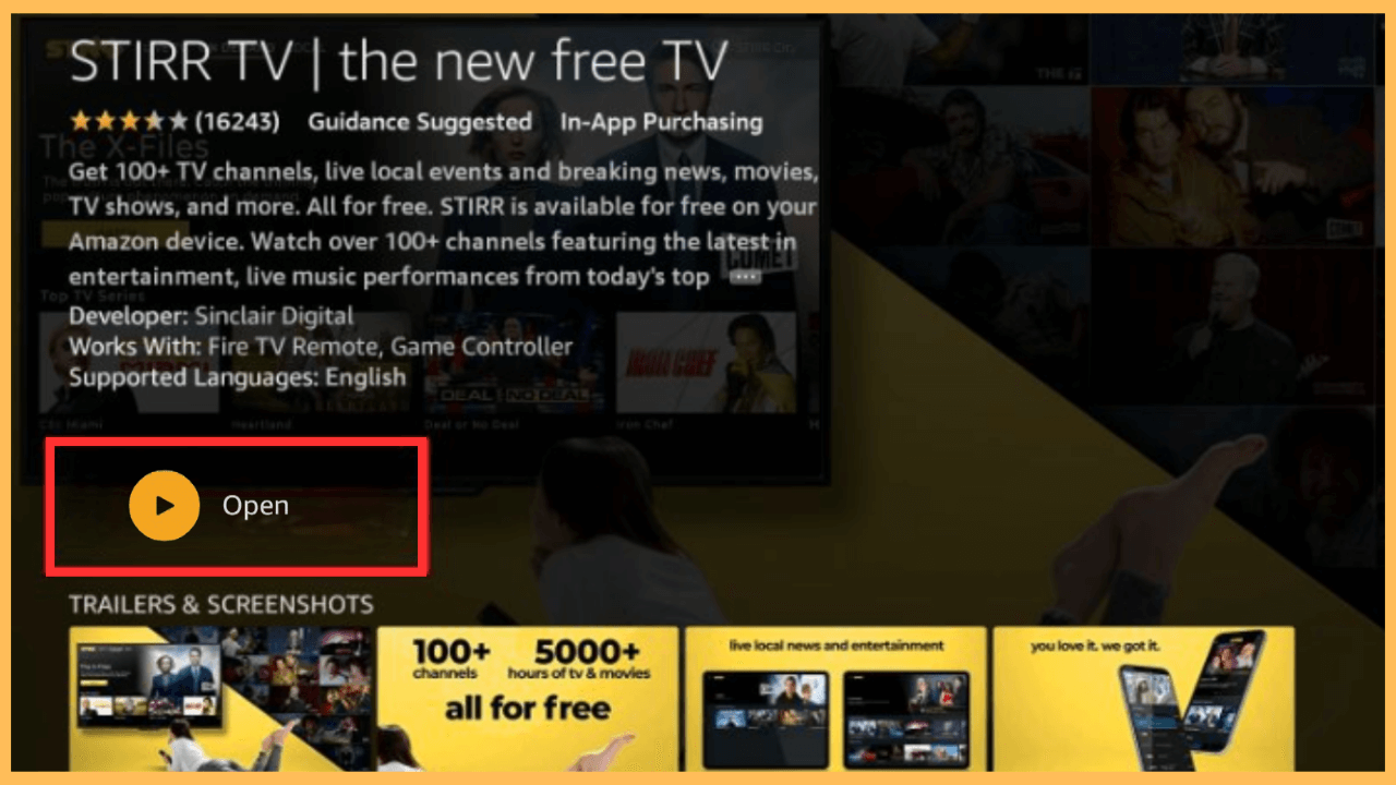 Stirr on Firestick - Select Open