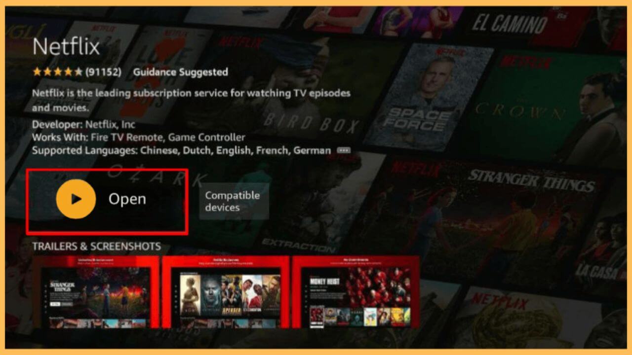 Choose Open - The 100 on Firestick