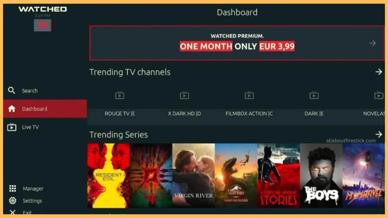 Select Dashboard - Watched on Firestick