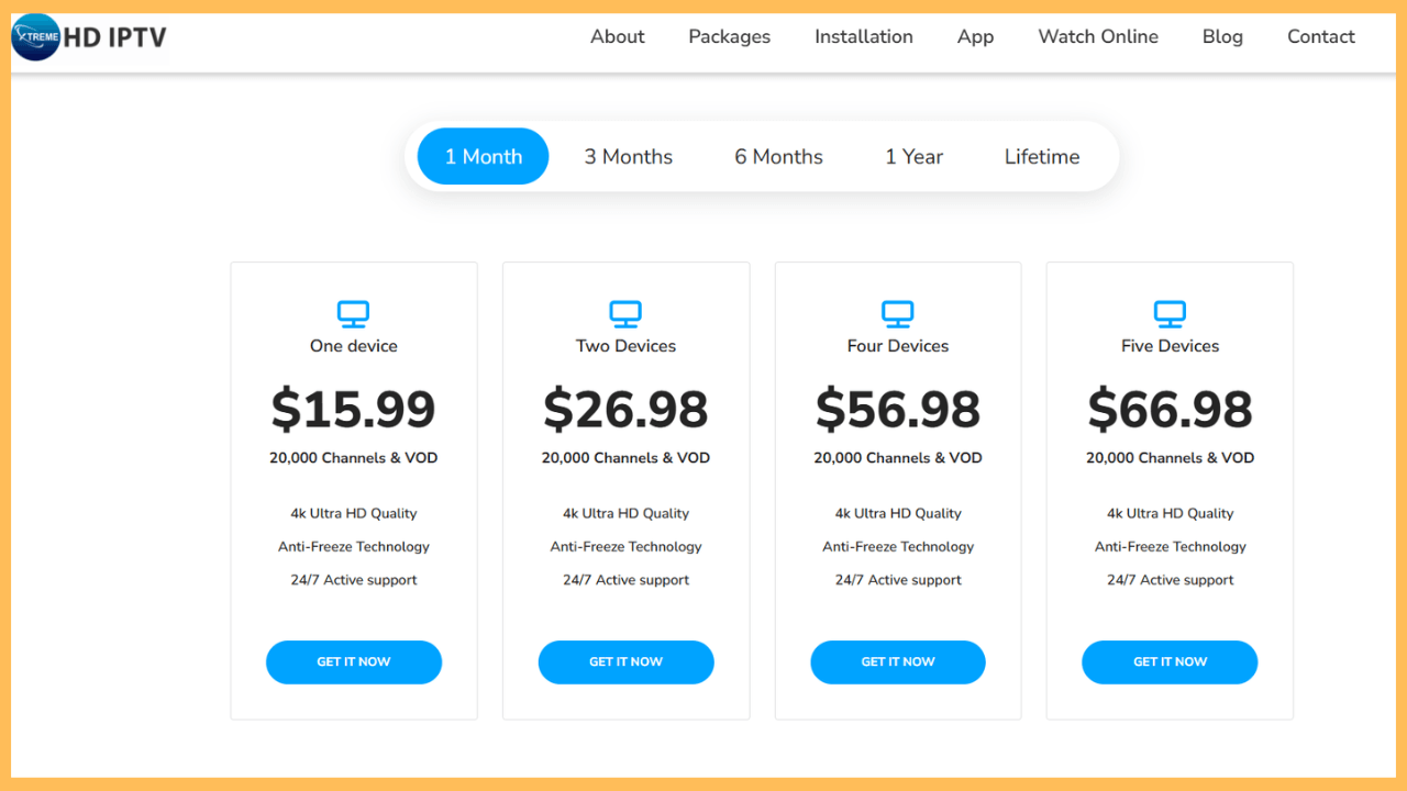 Xtreme HD IPTV on Firestick - Select the plan