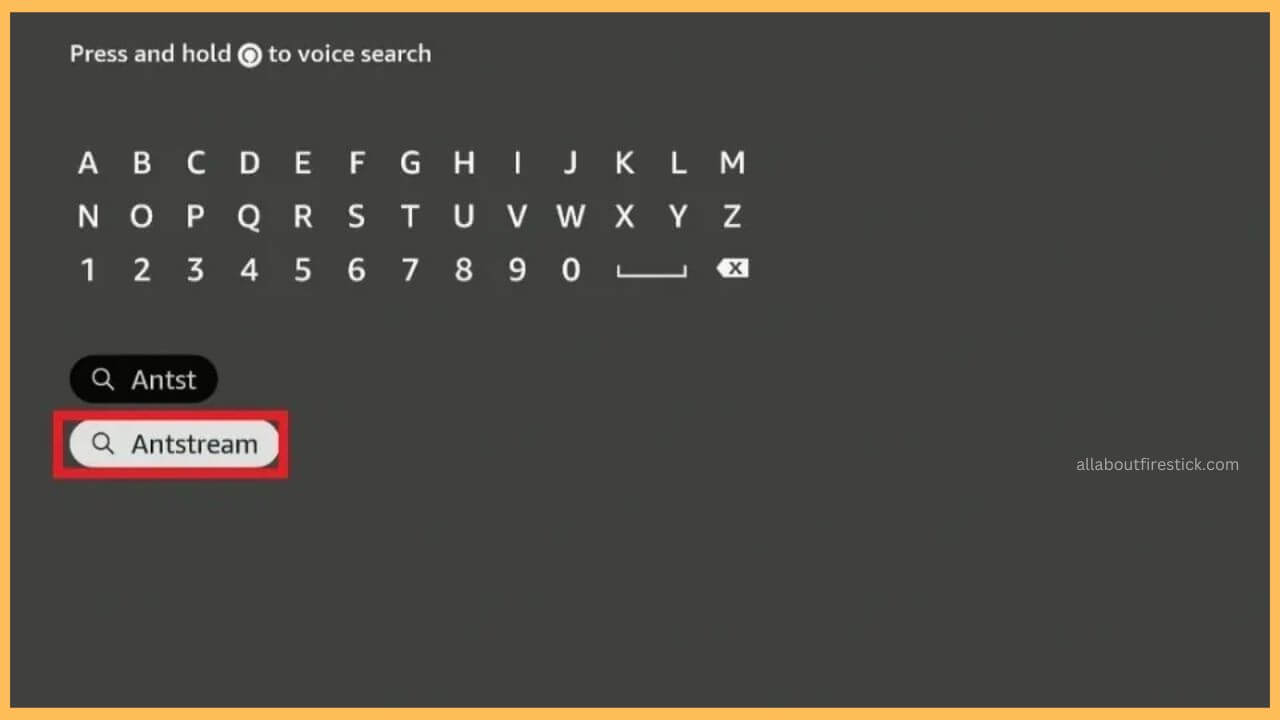 Search Antstream on Firestick