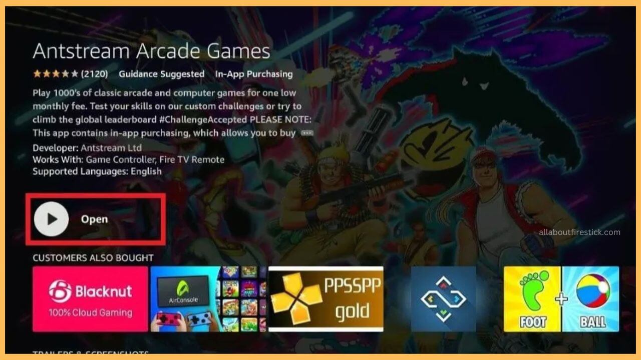 Select Open on Antstream on Firestick