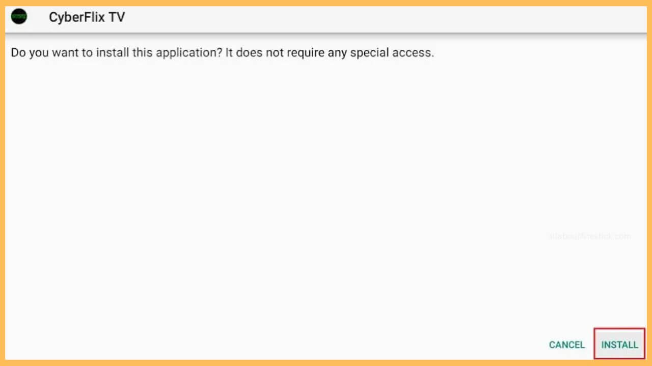 Choose Install option to download CyberFlix TV on Firestick