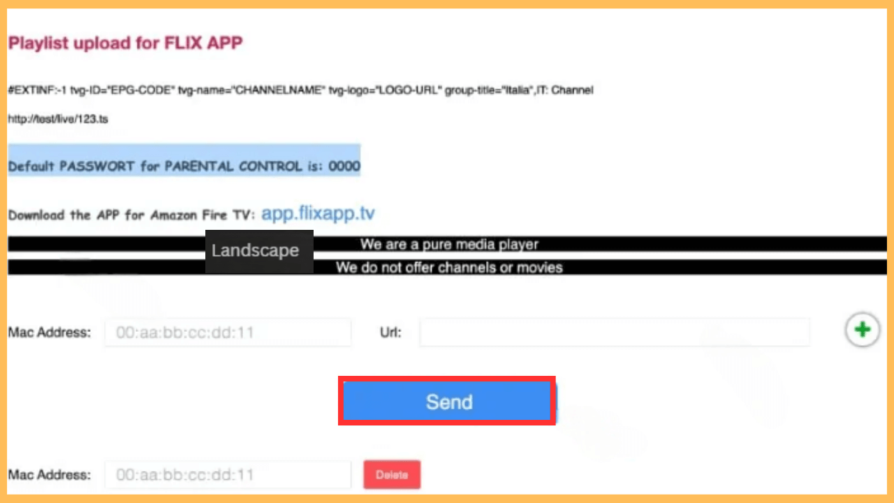 Flix IPTV on Firestick - Select Send