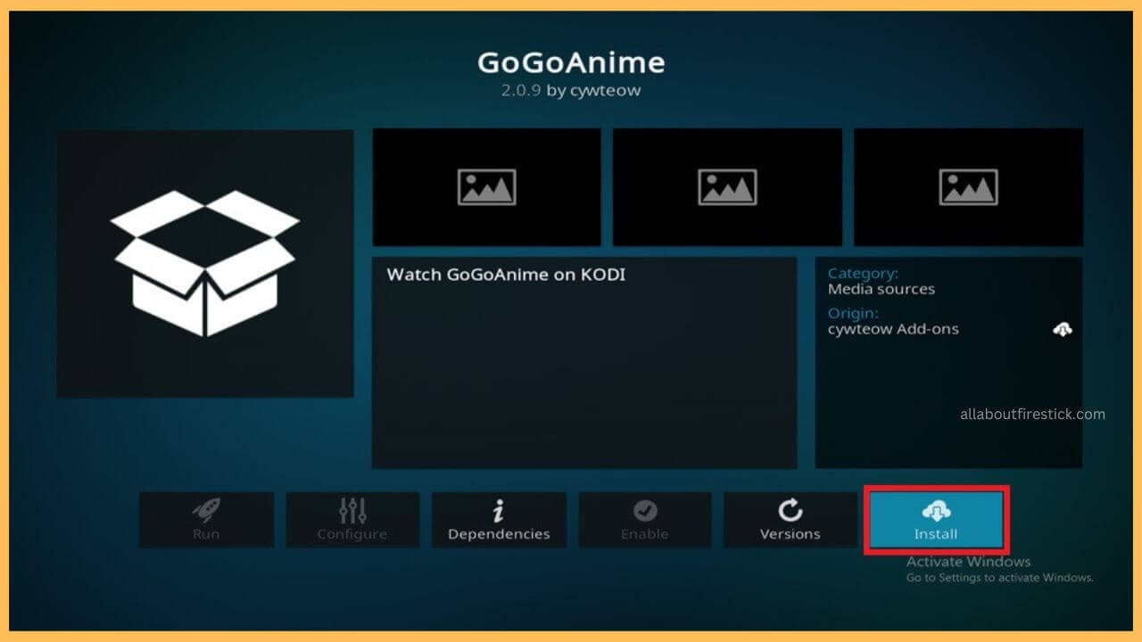 Select Install Button - GoGoAnime on Firestick