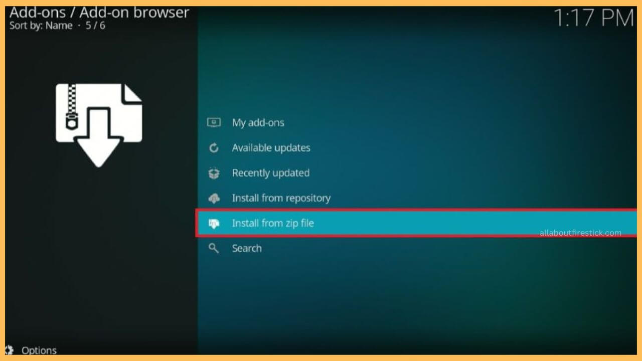 Choose Install from ZIP File - GoGoAnime on Firestick