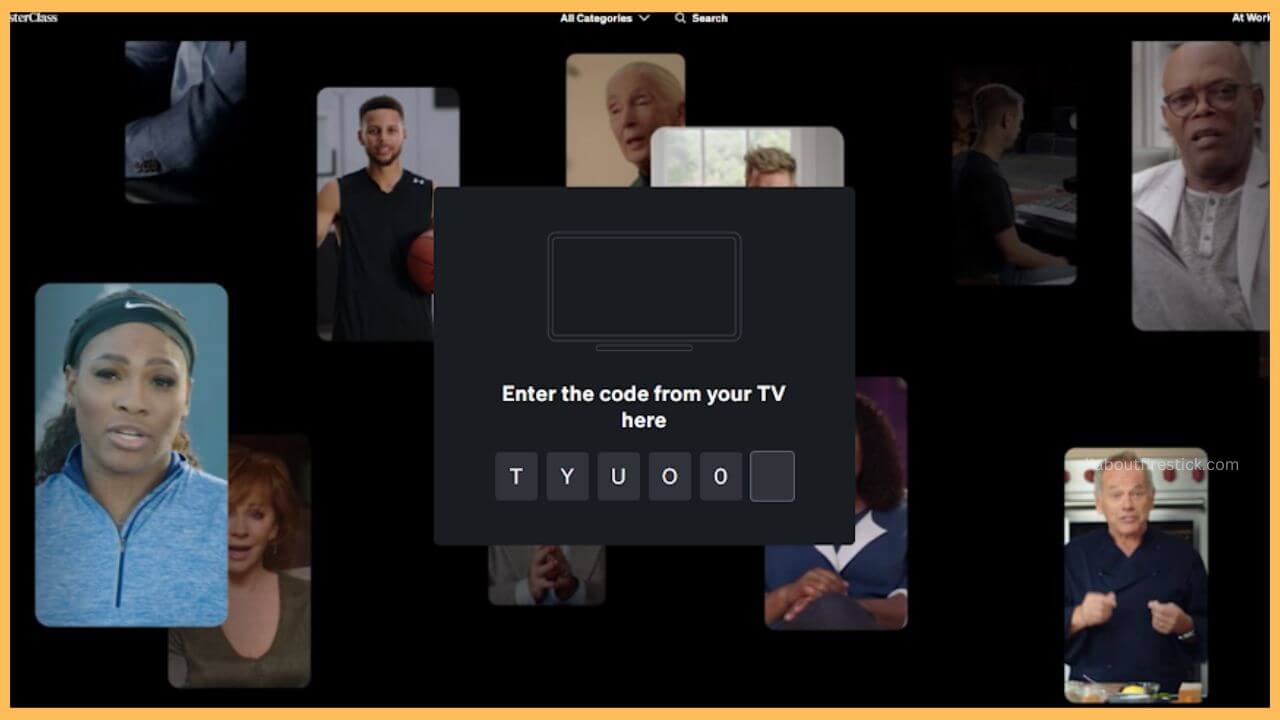 MasterClass activation code on Firestick