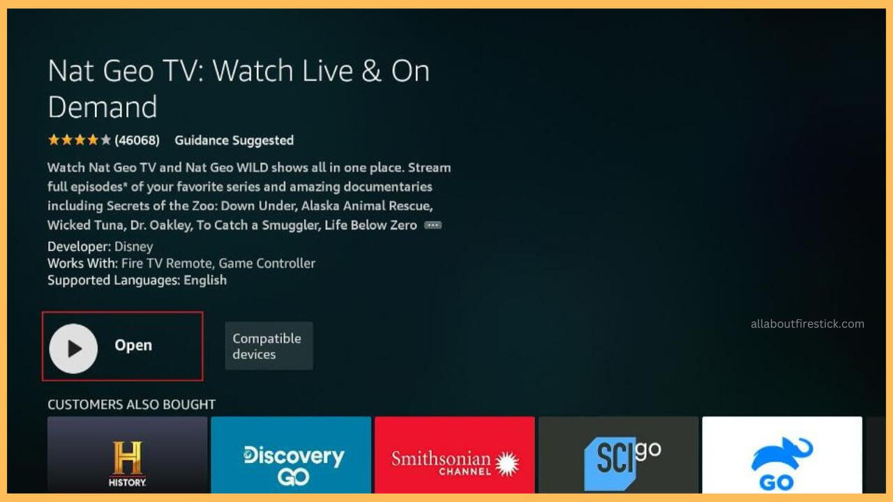 Choose Open on Nat Geo TV app