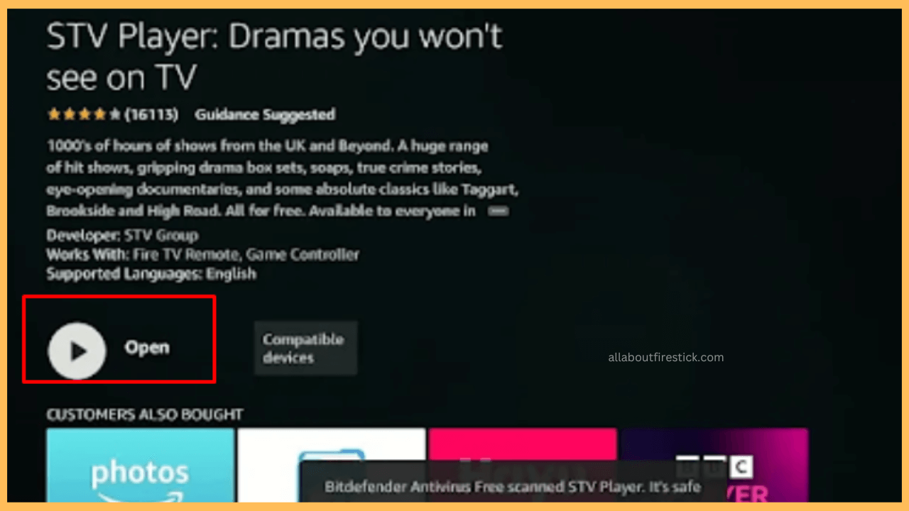 STV Player on Firestick - Select Open