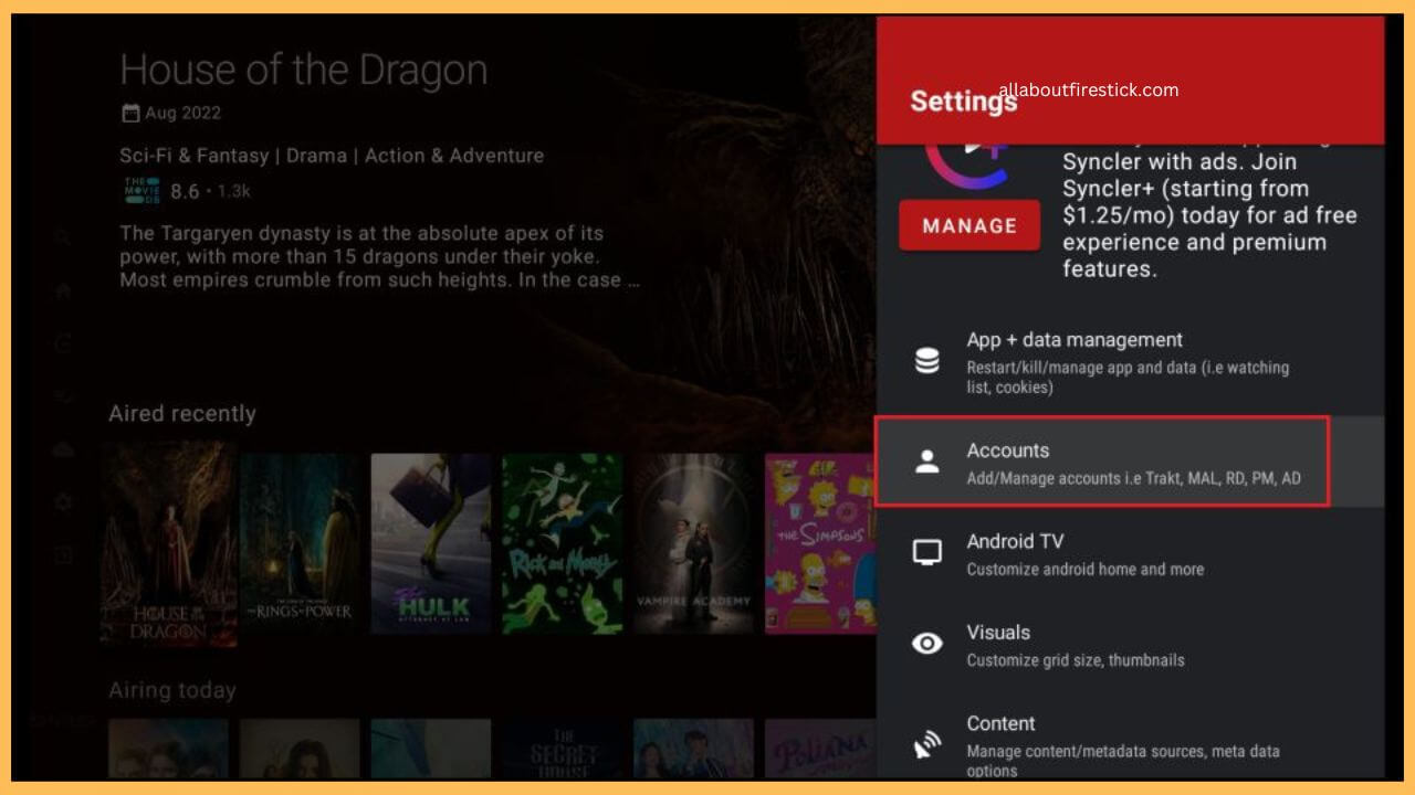 Tap Accounts - Syncler on Firestick