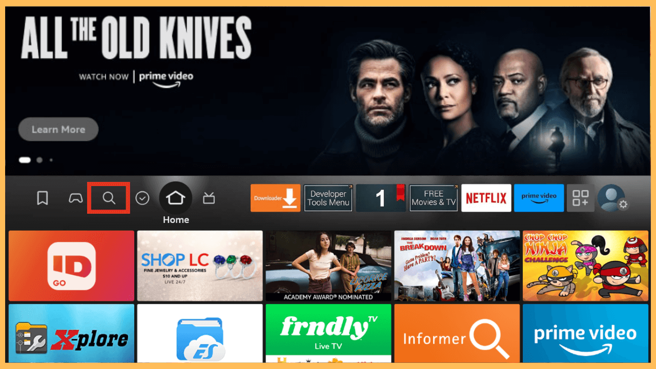 The TV App on Firestick - Select the Find icon