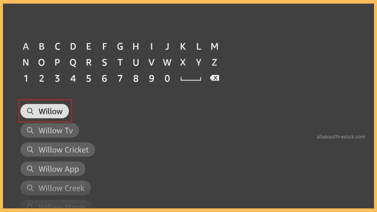 Search Willow TV on Firestick