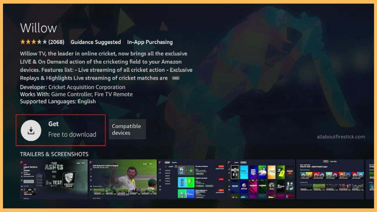 Choose Get on Willow TV on Firestick