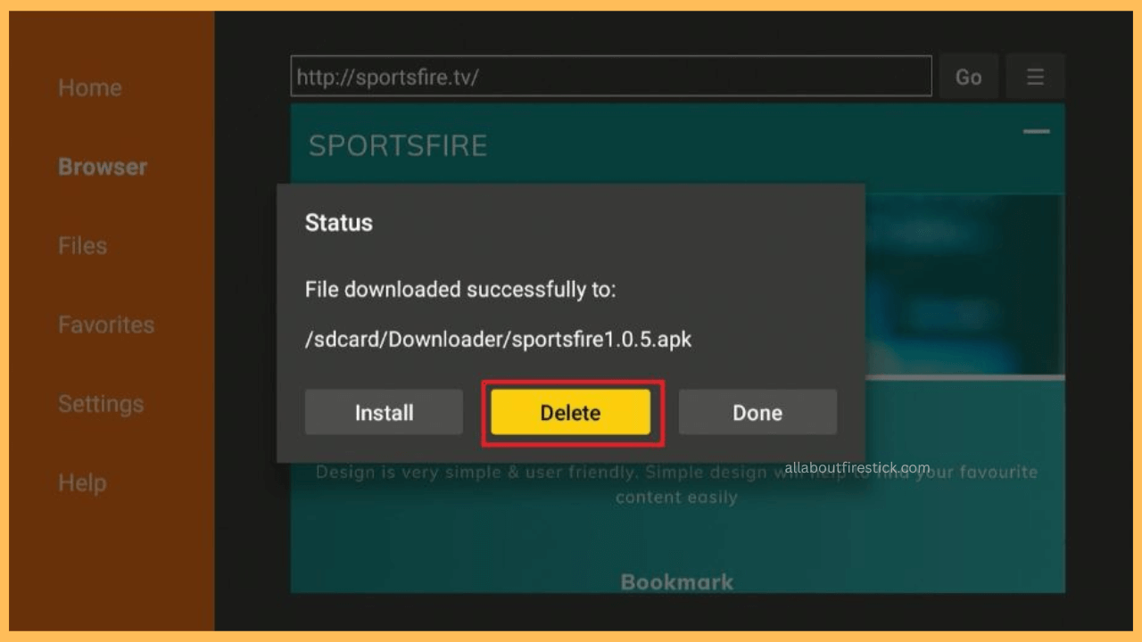 Click Install to get SportsFire on Fire TV