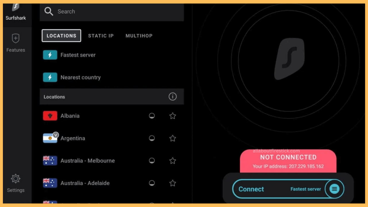 Click Connect on Surfshark on Firestick