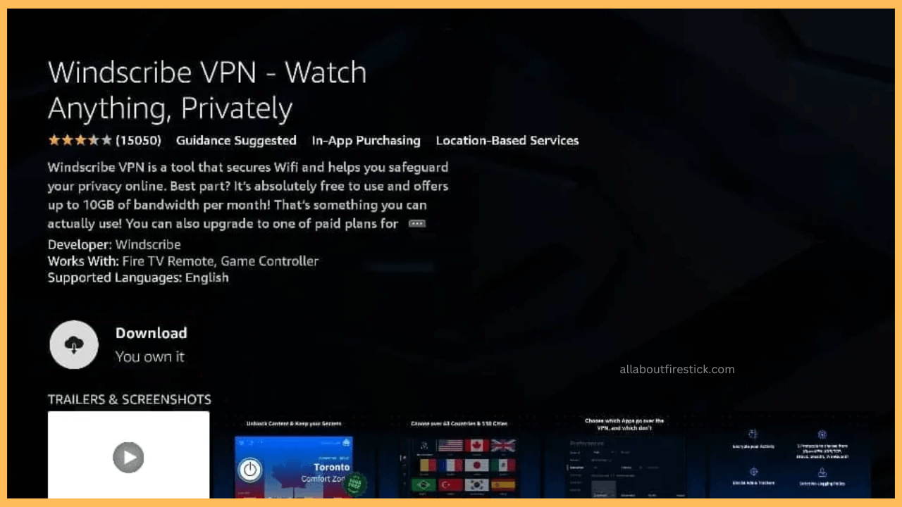 Download Windscribe on VPN Firestick