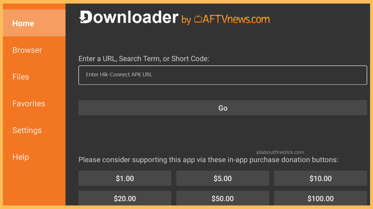 Enter the Hik-Connect APK URL to Sideload